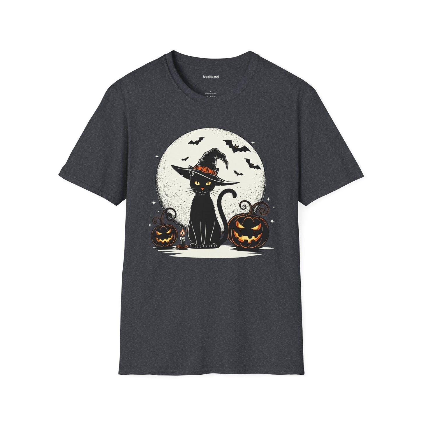 Cat with pumpkin Unisex Softstyle T-Shirt 100% Cotton Graphic