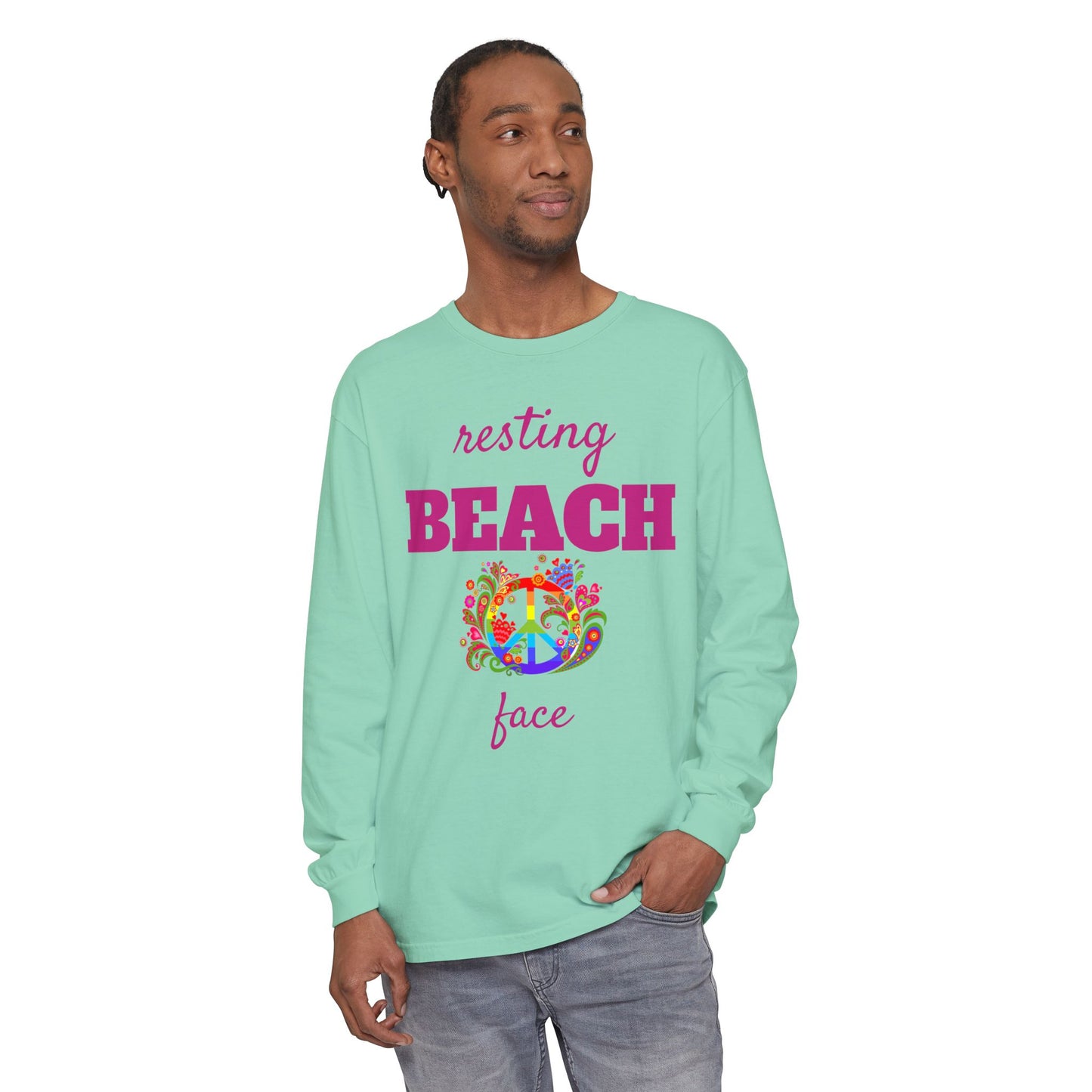 Resting Beach Face - Unisex Garment-dyed Long Sleeve T-Shirt