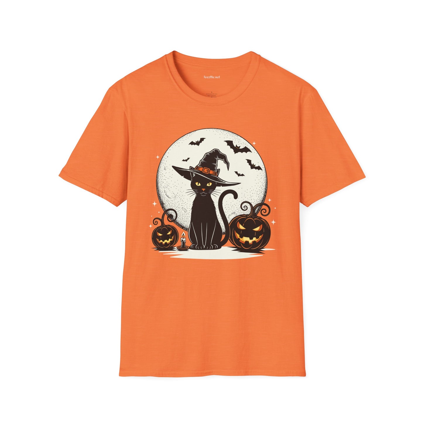 Cat with pumpkin Unisex Softstyle T-Shirt 100% Cotton Graphic