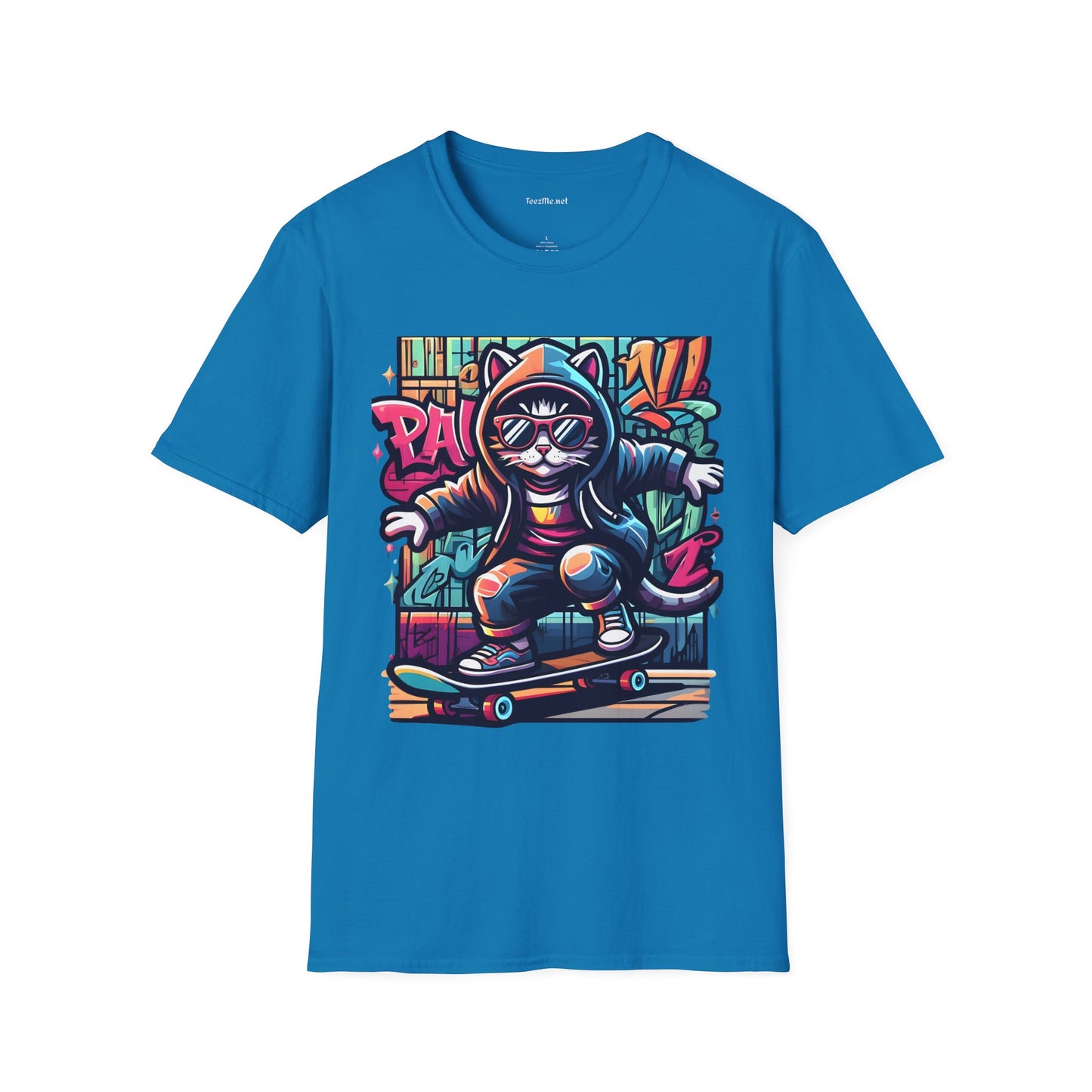 Skating Cool Cat (1) Unisex Softstyle T-Shirt 100% Cotton Graphic