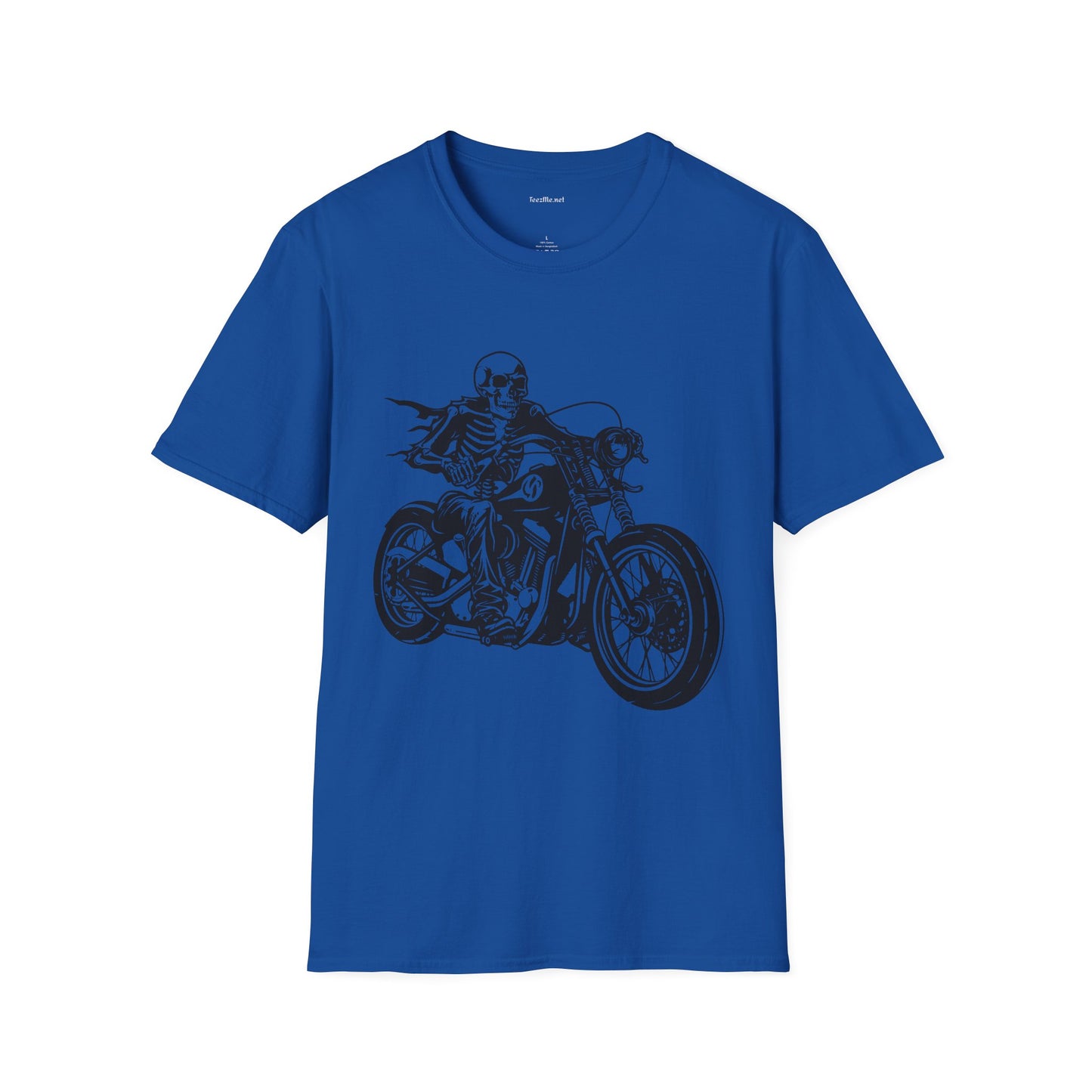 Skeleton Riding a Motorcycle Unisex Softstyle T-Shirt 100% Cotton Graphic