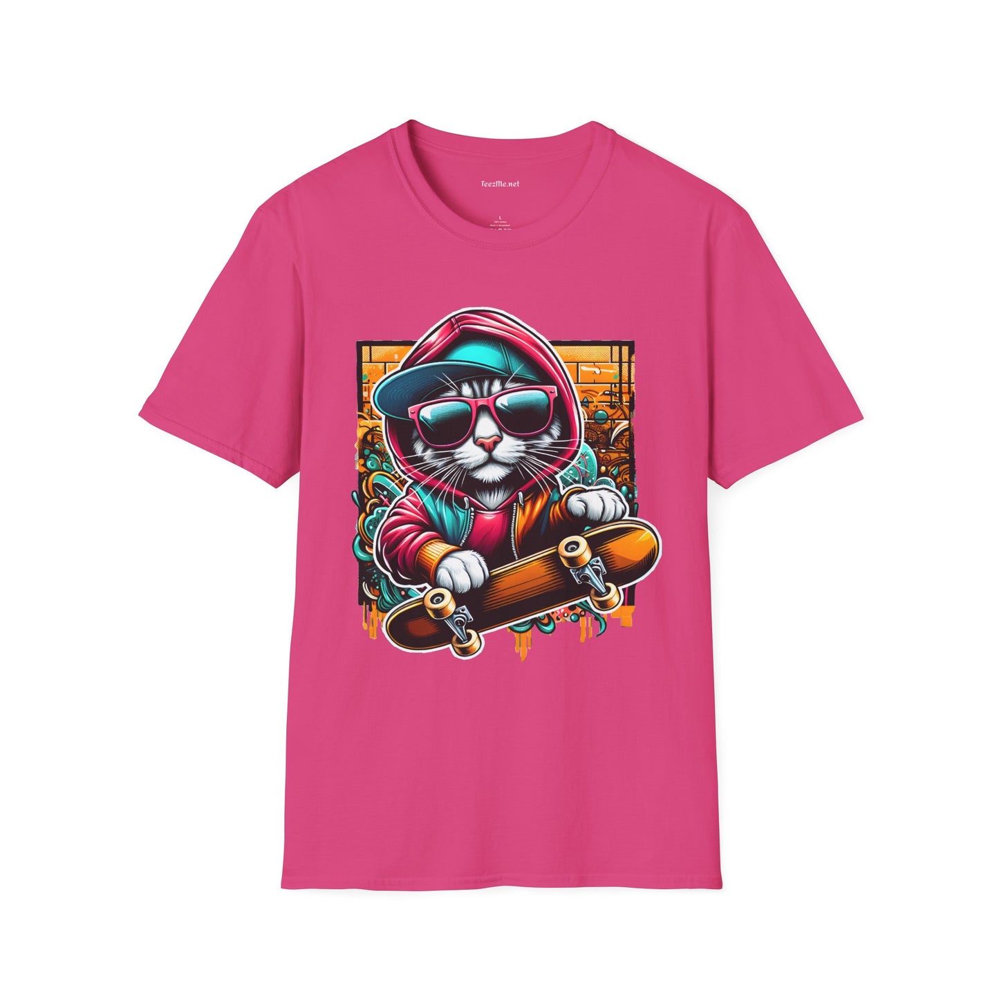 Skating Cool Cat (2) Unisex Softstyle T-Shirt 100% Cotton Graphic