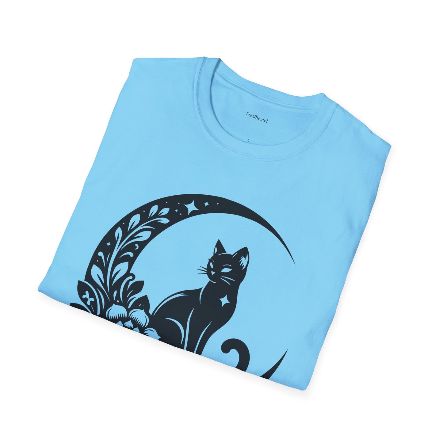 Crescent Moon Star Cat - Unisex Softstyle T-Shirt 100% Cotton Graphic