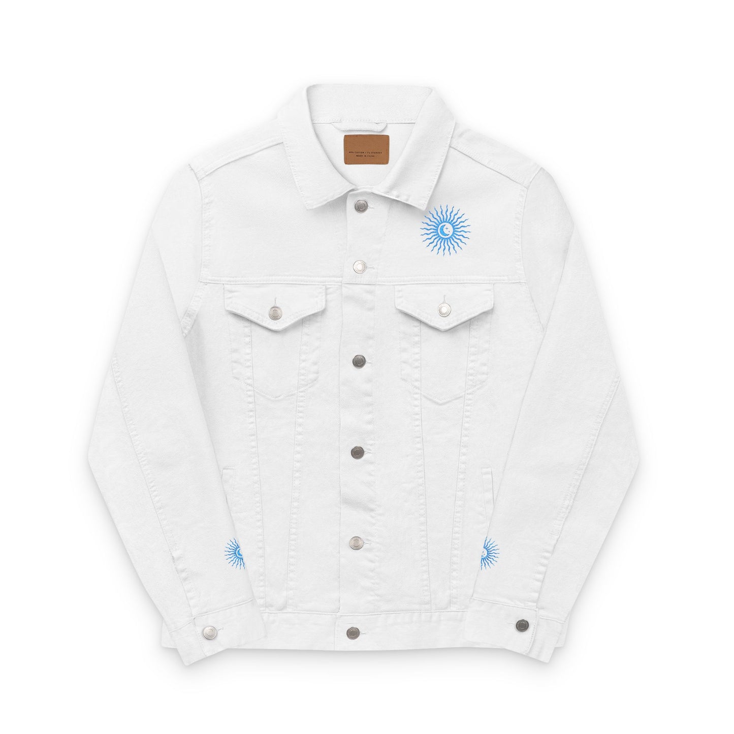 Sun and Moon Turquoise Unisex Denim Jacket (Embroidery)