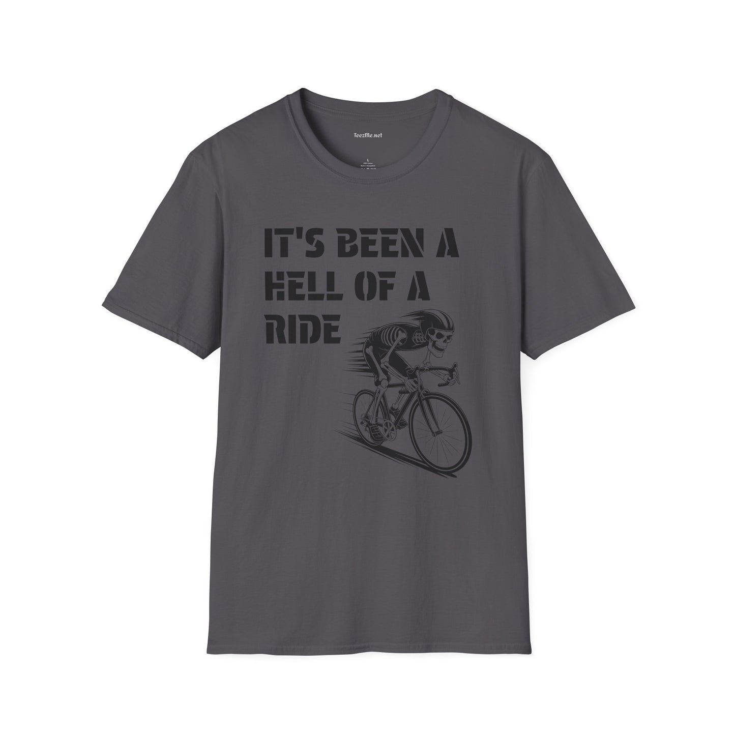 It's been a Hell of a Ride (skeleton on bicycle) Unisex Softstyle T-Shirt 100% Cotton Graphic