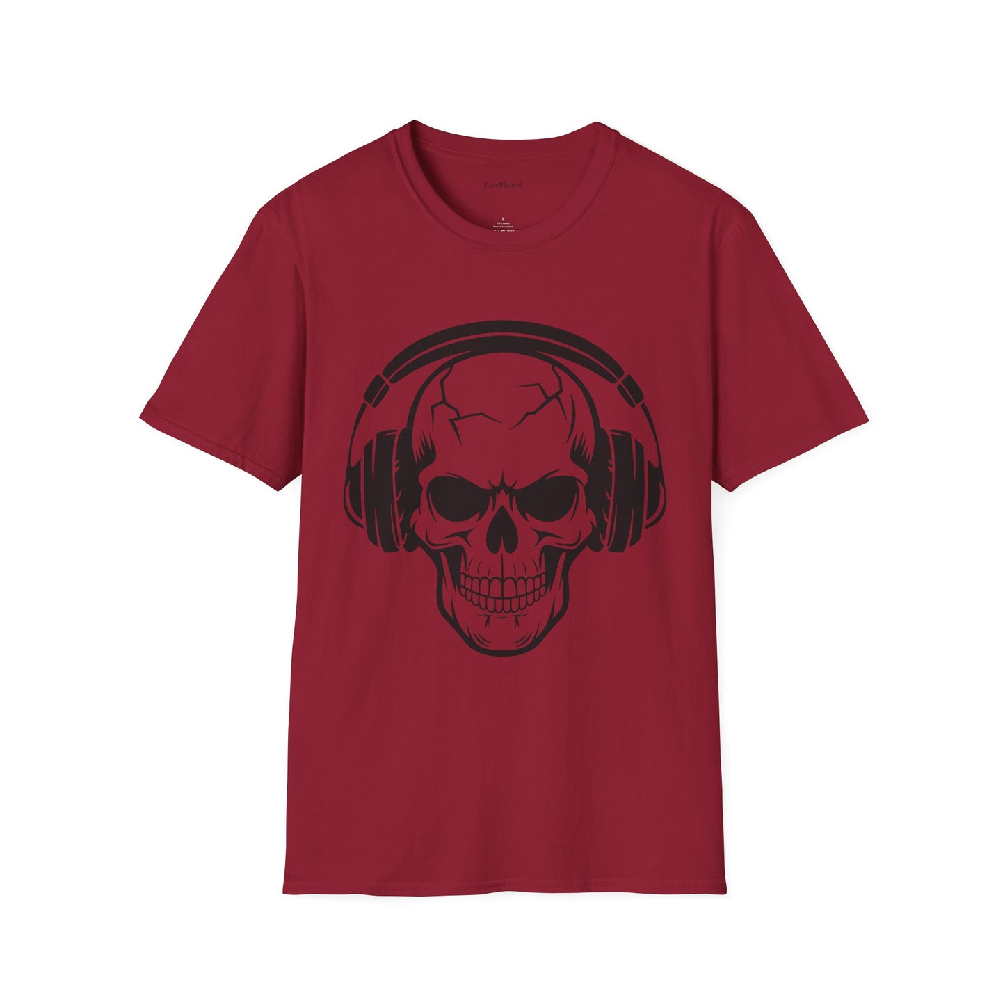 Skull wearing Headphones- Unisex Softstyle T-Shirt 100% Cotton Graphic