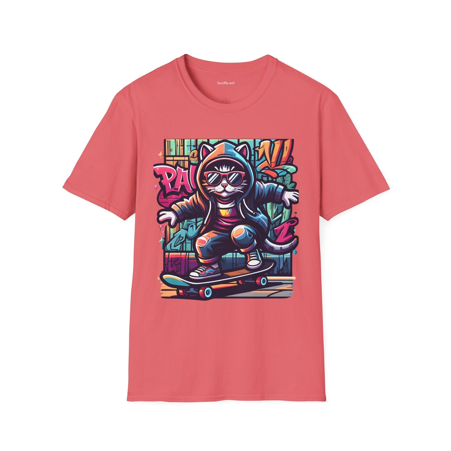 Skating Cool Cat (1) Unisex Softstyle T-Shirt 100% Cotton Graphic
