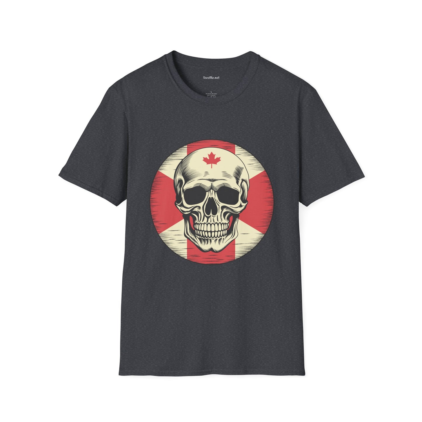 Retro Skull Canadian Flag Unisex Softstyle T-Shirt 100% Cotton