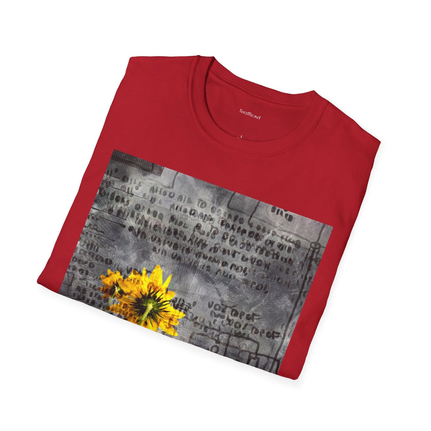 Yellow flowers with ancient symbols - Unisex Softstyle T-Shirt 100% Cotton Graphic