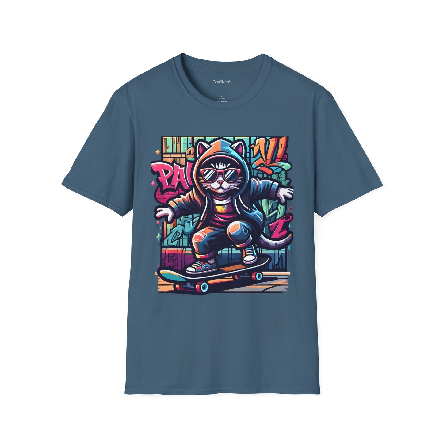 Skating Cool Cat (1) Unisex Softstyle T-Shirt 100% Cotton Graphic
