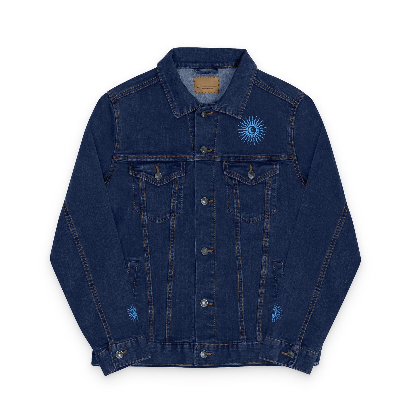 Sun and Moon Turquoise Unisex Denim Jacket (Embroidery)