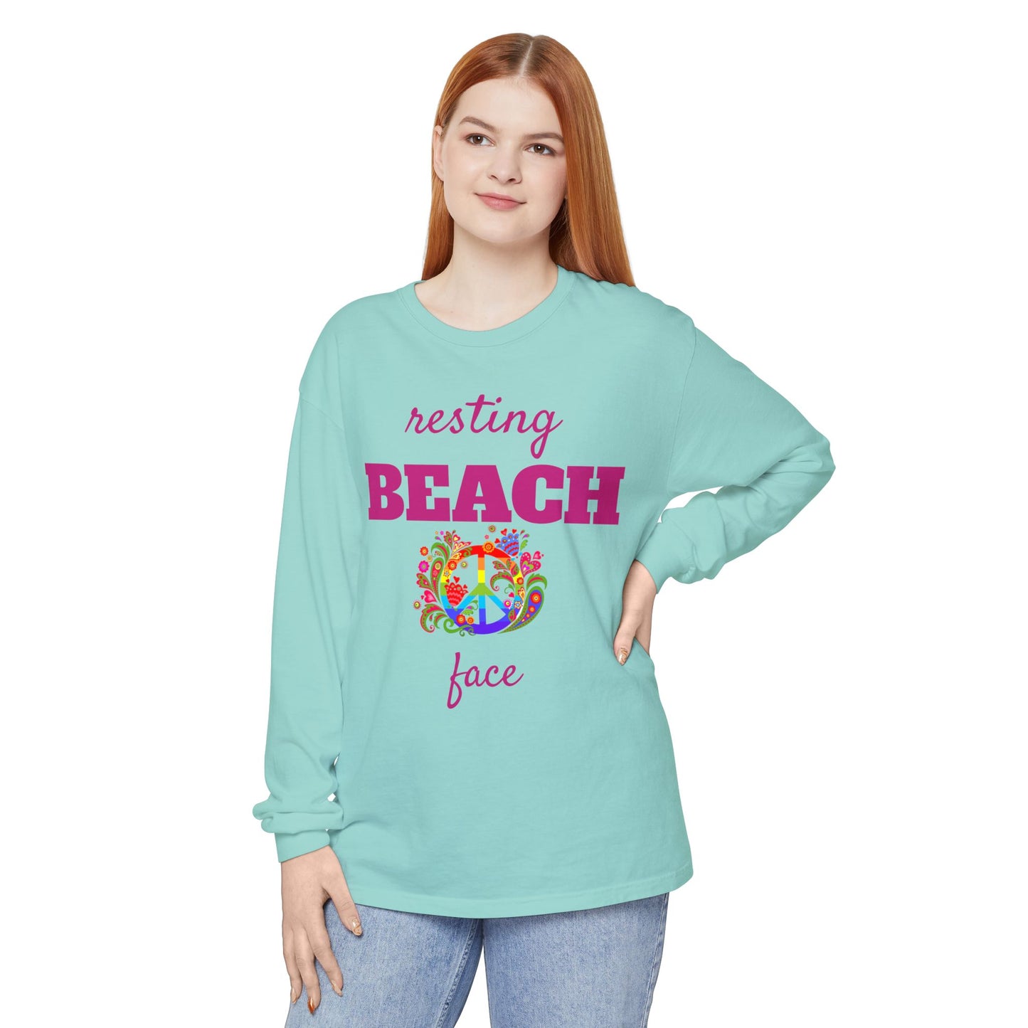 Resting Beach Face - Unisex Garment-dyed Long Sleeve T-Shirt