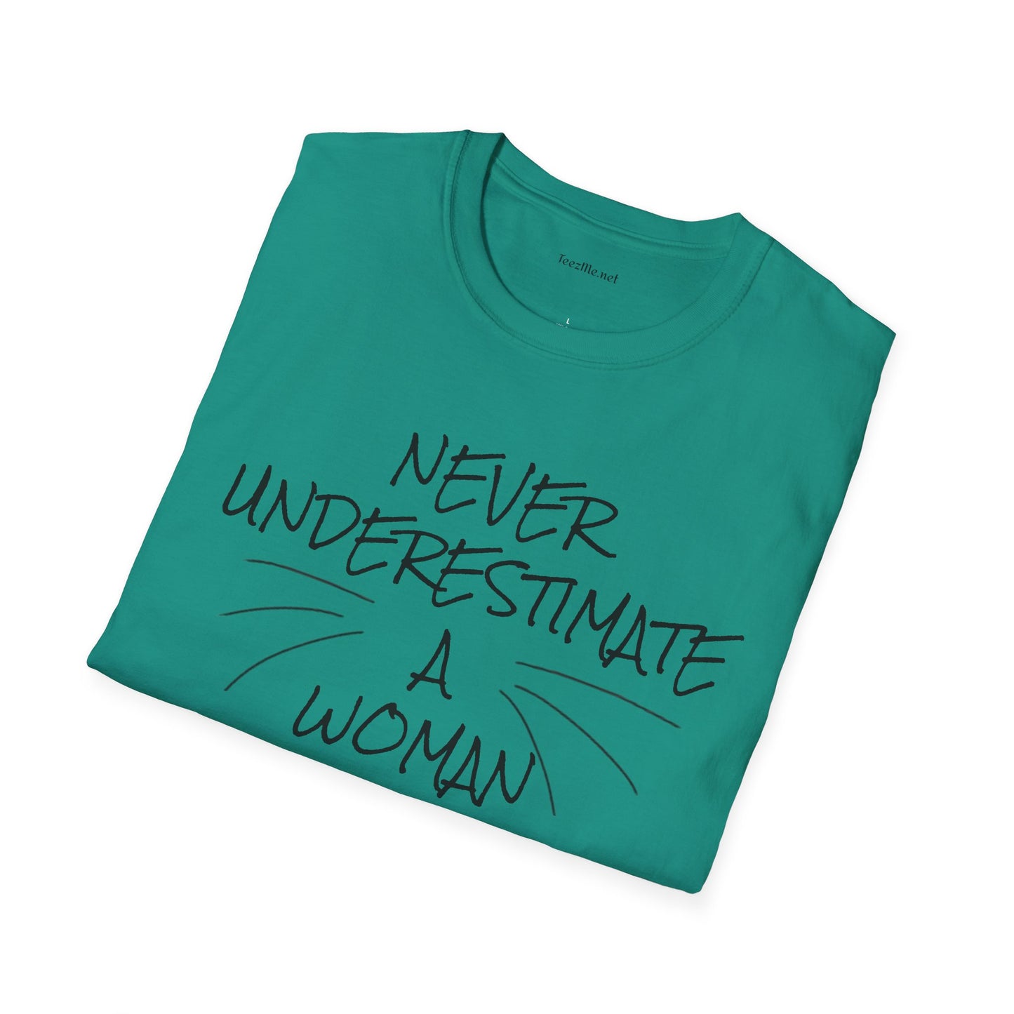 Never Underestimate a Woman with Cats - Unisex Softstyle T-Shirt 100% Cotton Graphic