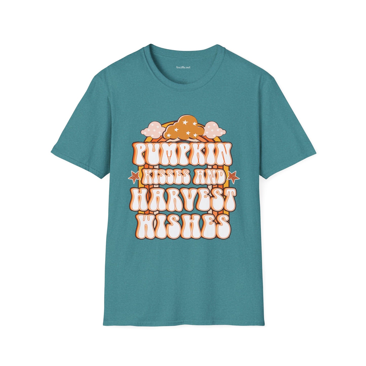 Pumpkin Kisses and Harvest Wishes 01 Unisex Soft T-Shirt 100% Cotton Graphic