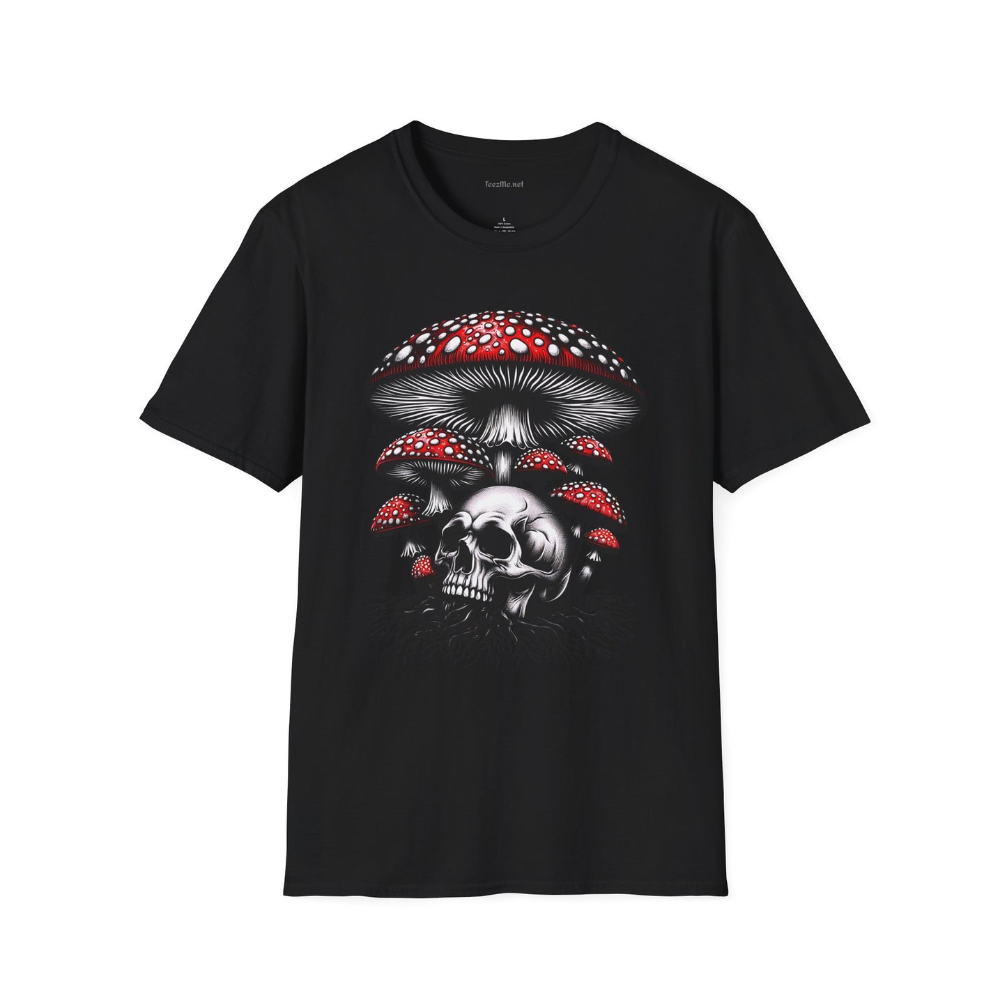 Skull with Mushroom Unisex Softstyle T-Shirt 100% Cotton Graphic
