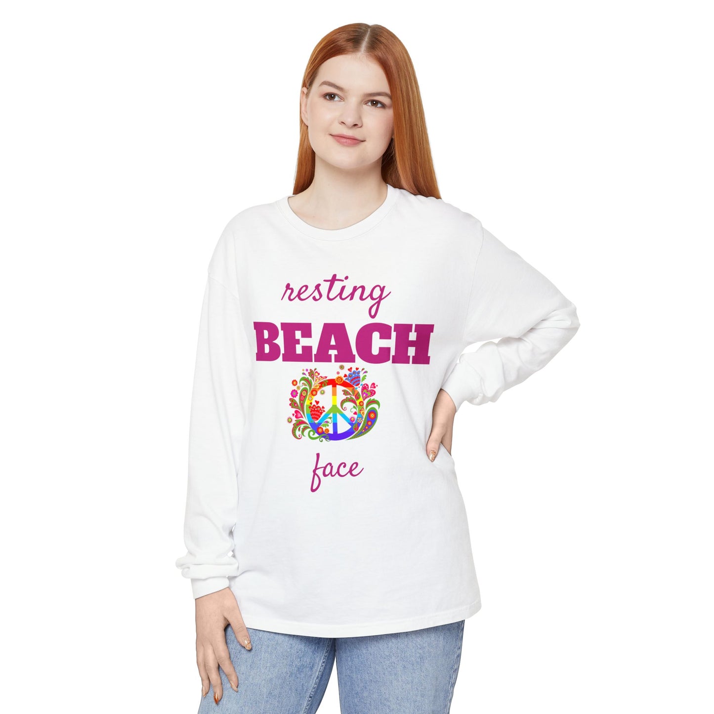 Resting Beach Face - Unisex Garment-dyed Long Sleeve T-Shirt
