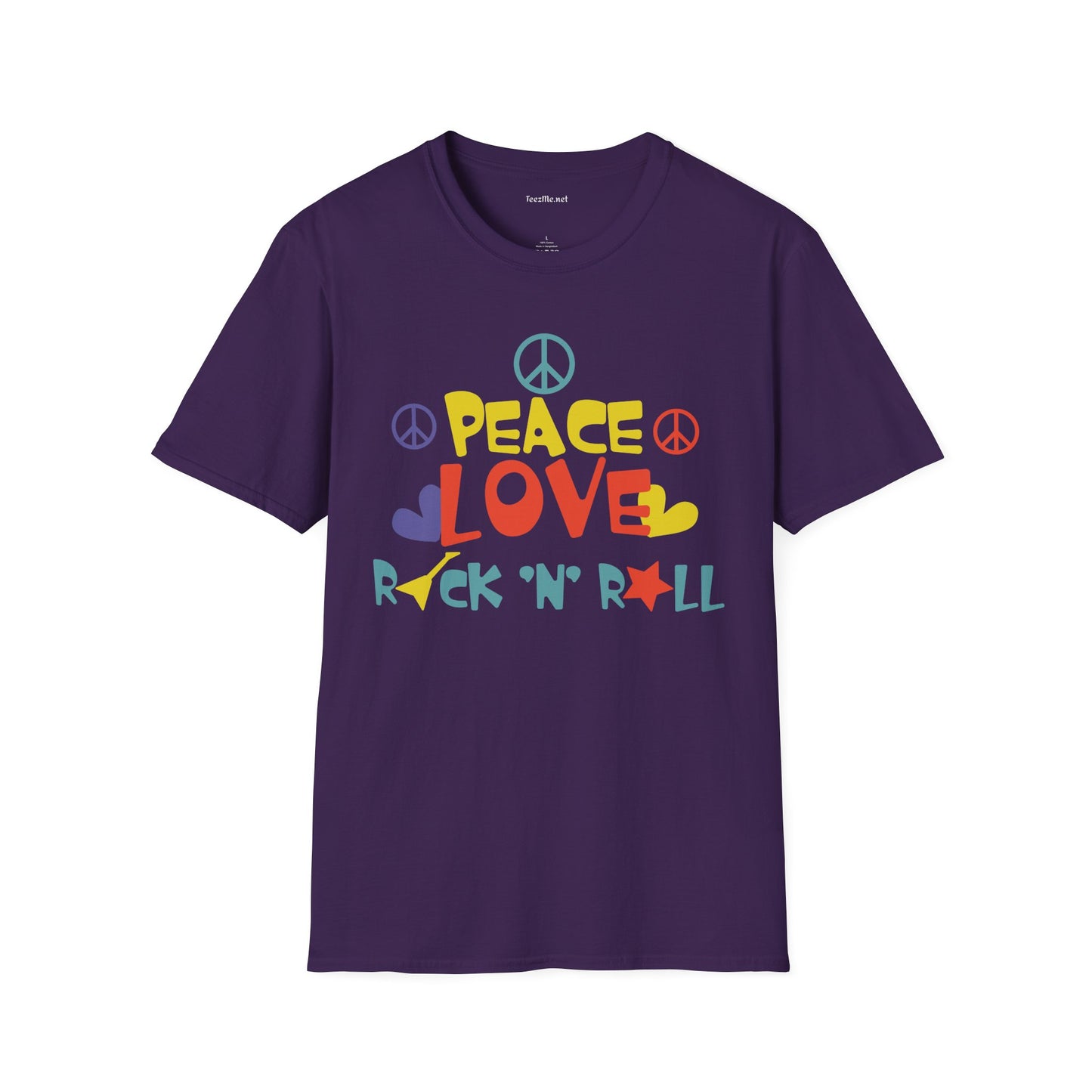 Peace Love Rock 'N Roll Unisex Softstyle T-Shirt 100% Cotton Graphic