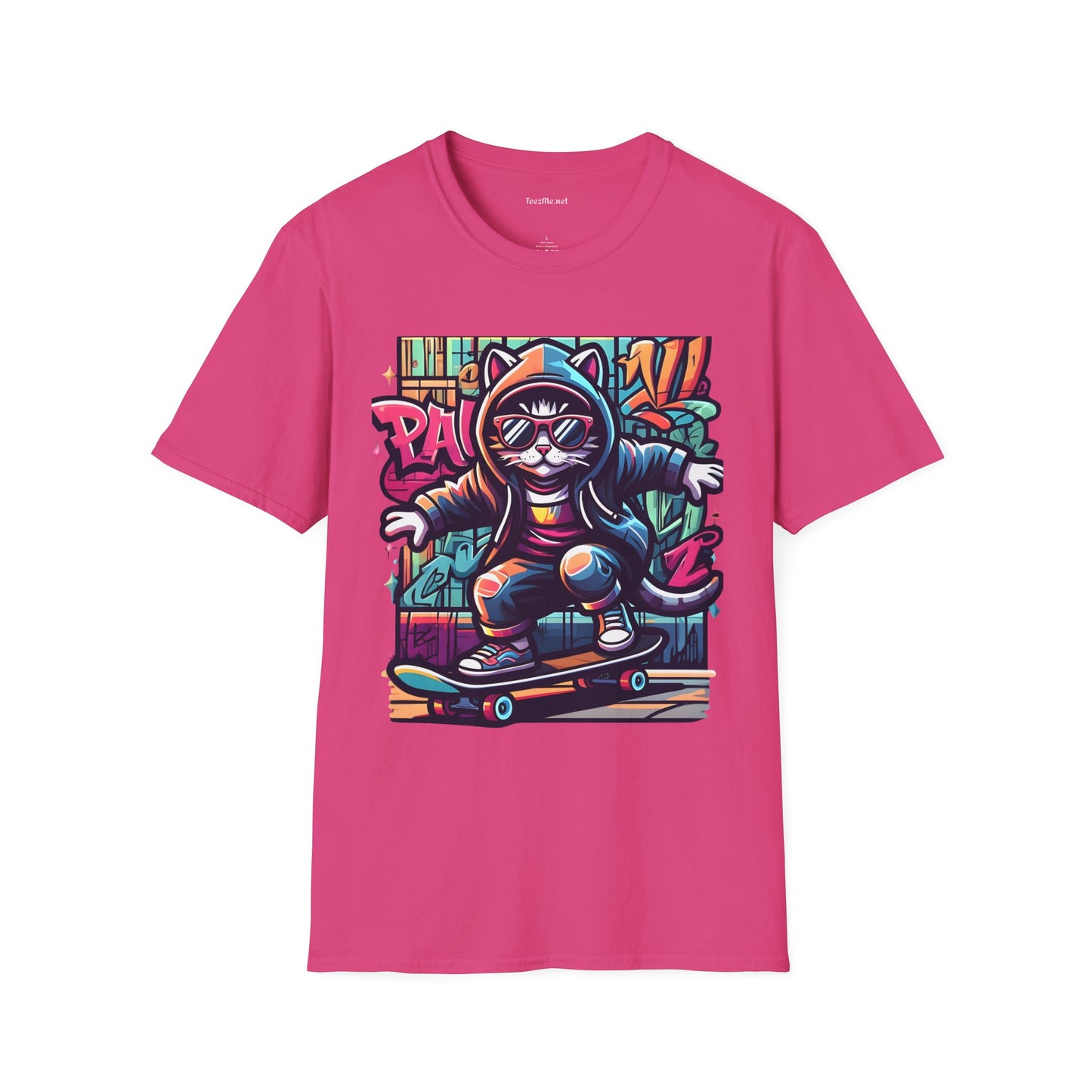 Skating Cool Cat (1) Unisex Softstyle T-Shirt 100% Cotton Graphic