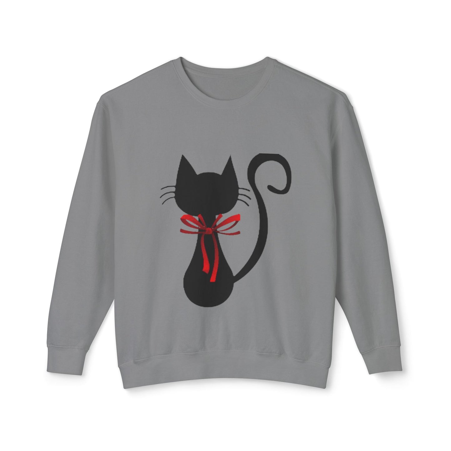 Cat with red bow - Unisex Lightweight Crewneck Sweatshirt