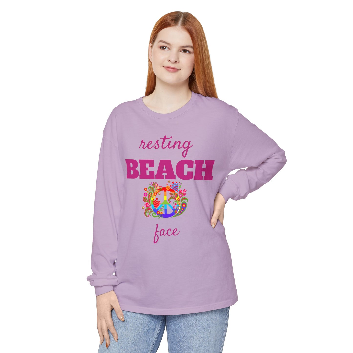 Resting Beach Face - Unisex Garment-dyed Long Sleeve T-Shirt