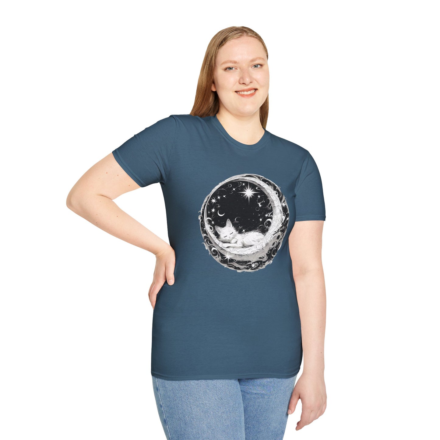 Moon Cat - Unisex Softstyle T-Shirt 100% Cotton Graphic