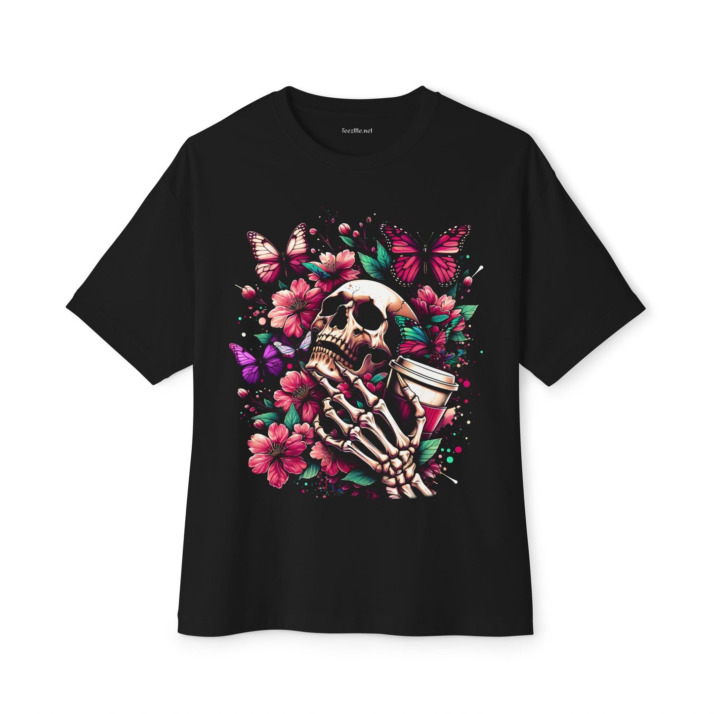 Skull Butterflies with Coffee Unisex Oversized Boxy Tee