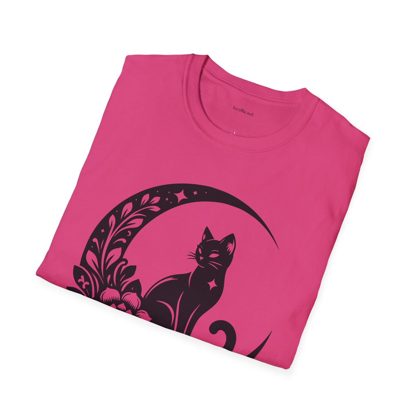 Crescent Moon Star Cat - Unisex Softstyle T-Shirt 100% Cotton Graphic