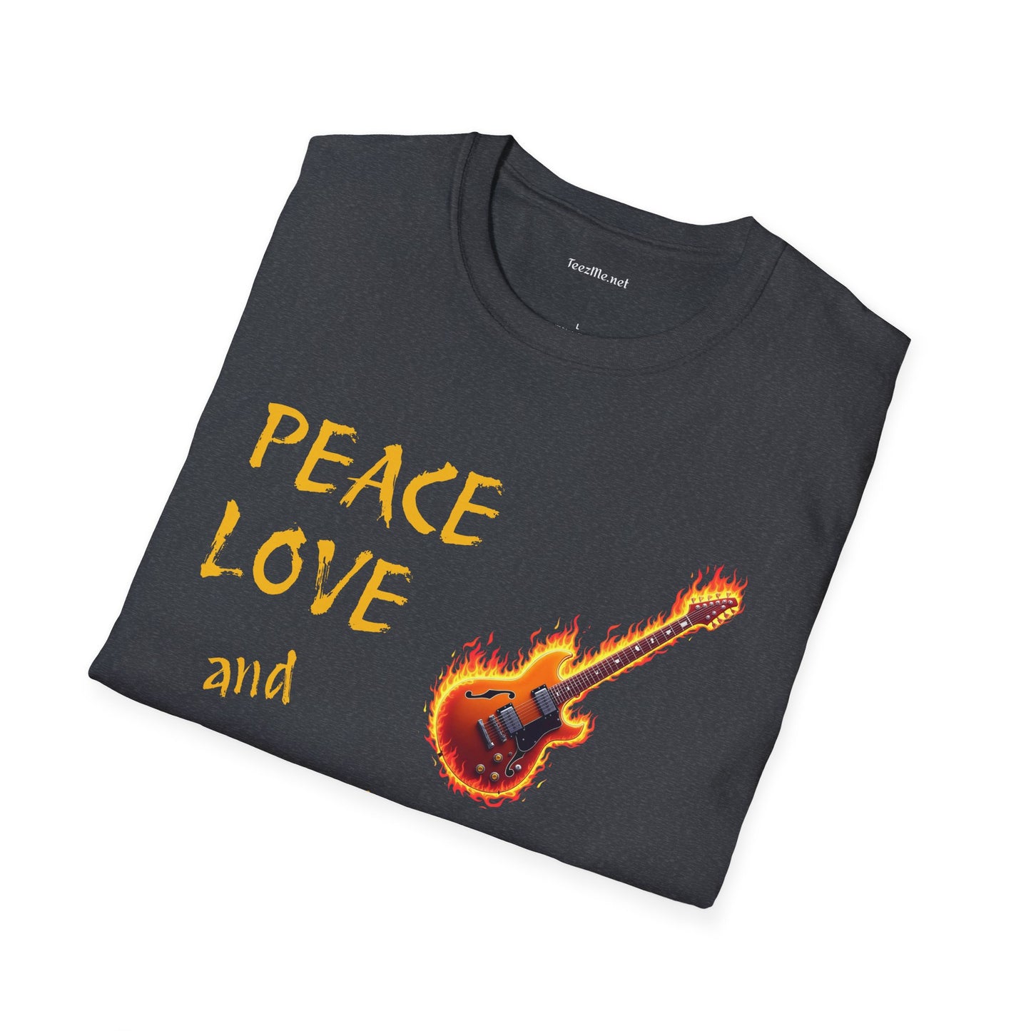 Peace Love and Rock'n Roll - Unisex Softstyle T-Shirt 100% Cotton Graphic