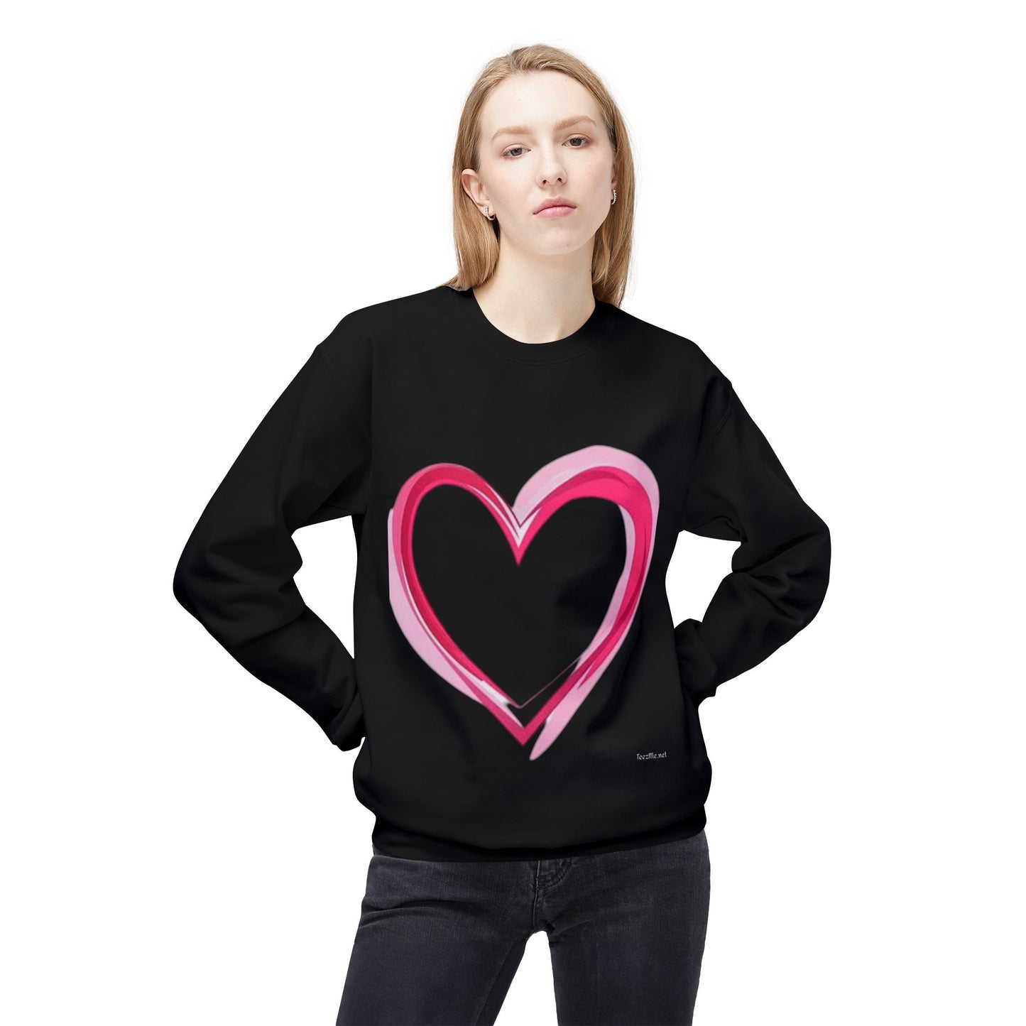 Heart (Pink) - Unisex Midweight Softstyle Fleece Crewneck Sweatshirt