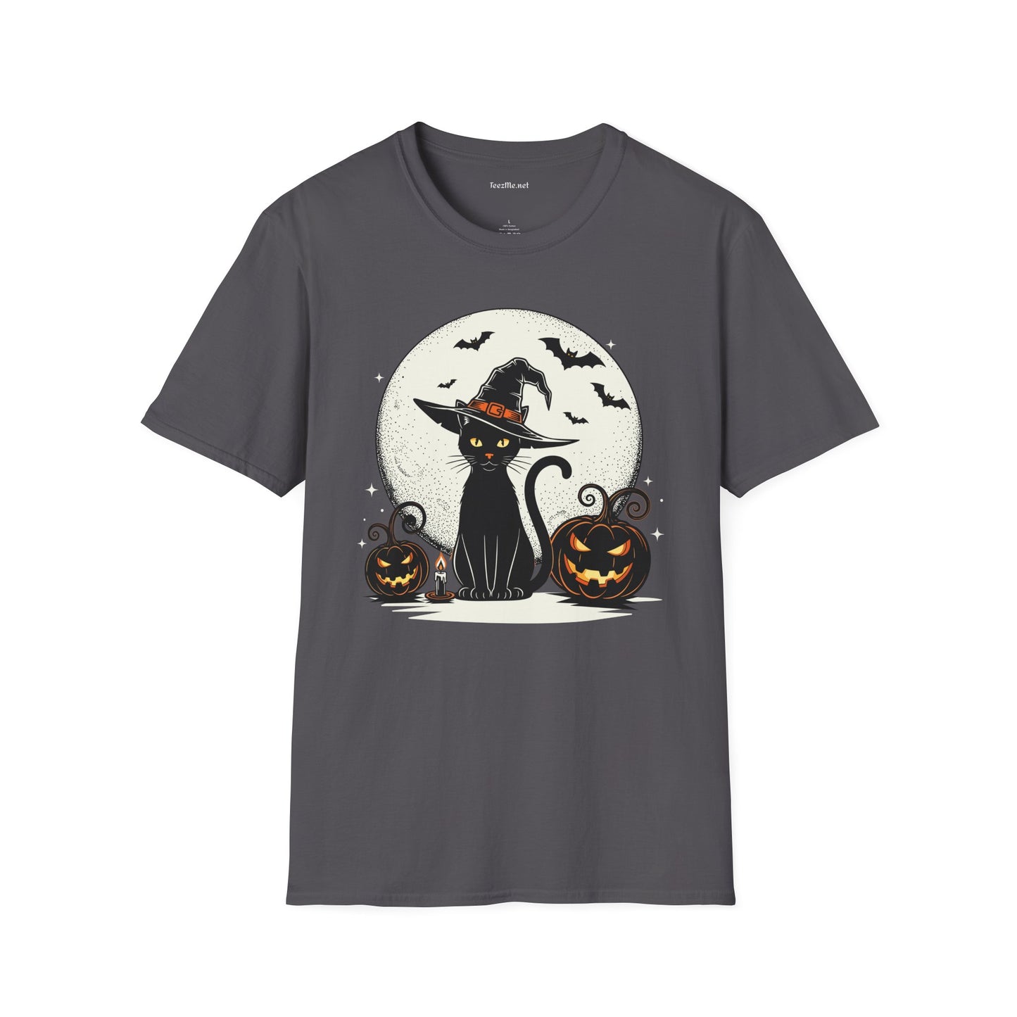 Cat with pumpkin Unisex Softstyle T-Shirt 100% Cotton Graphic