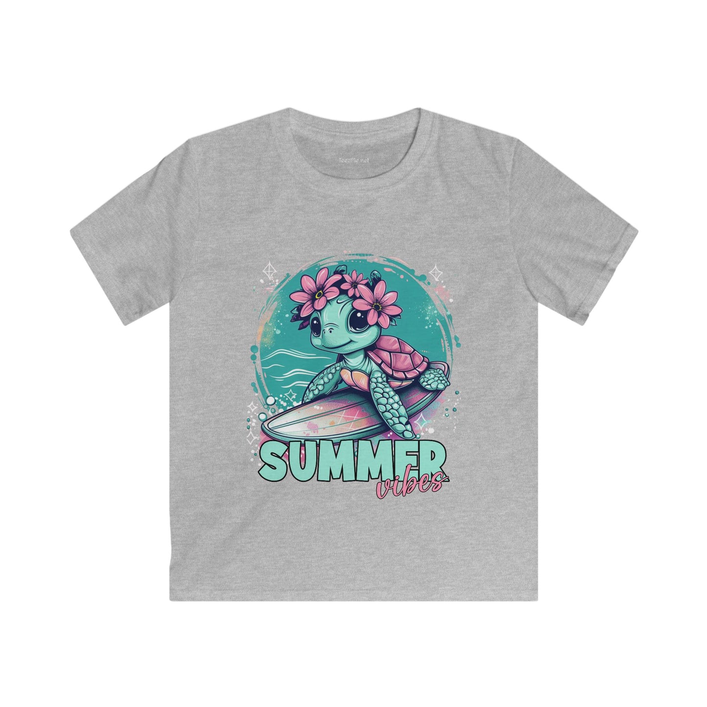 Summer Vibes Surfing Turtle Softstyle Tee Children