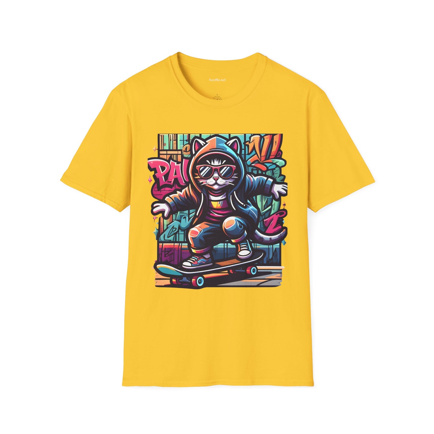 Skating Cool Cat (1) Unisex Softstyle T-Shirt 100% Cotton Graphic