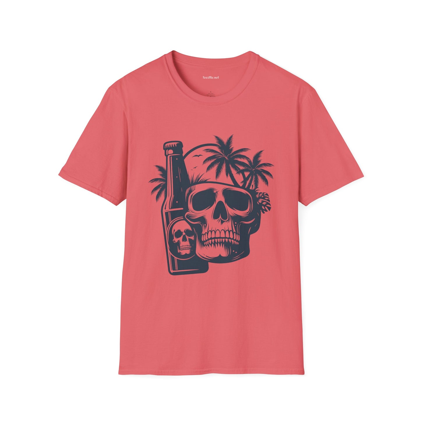 Skull with Beer 01 Unisex Softstyle T-Shirt 100% Cotton