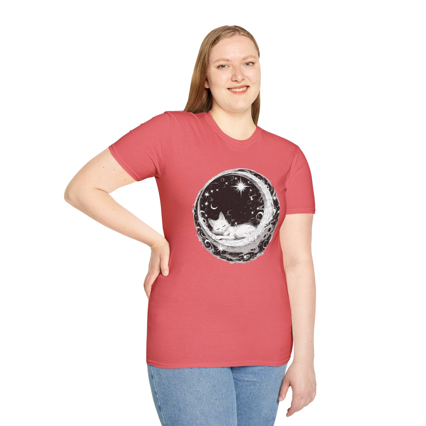 Moon Cat - Unisex Softstyle T-Shirt 100% Cotton Graphic