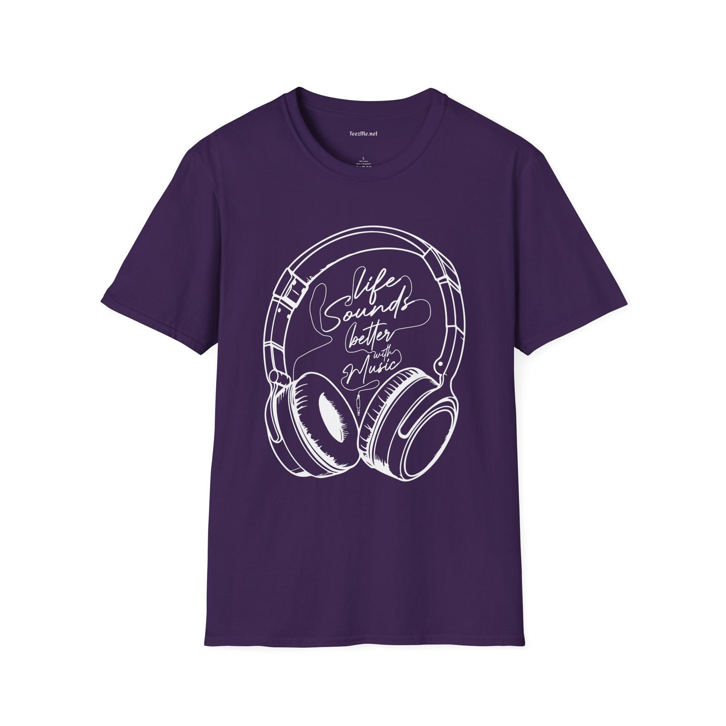 Life Sounds Better with Music (white) Unisex Softstyle T-Shirt 100% Cotton Graphic