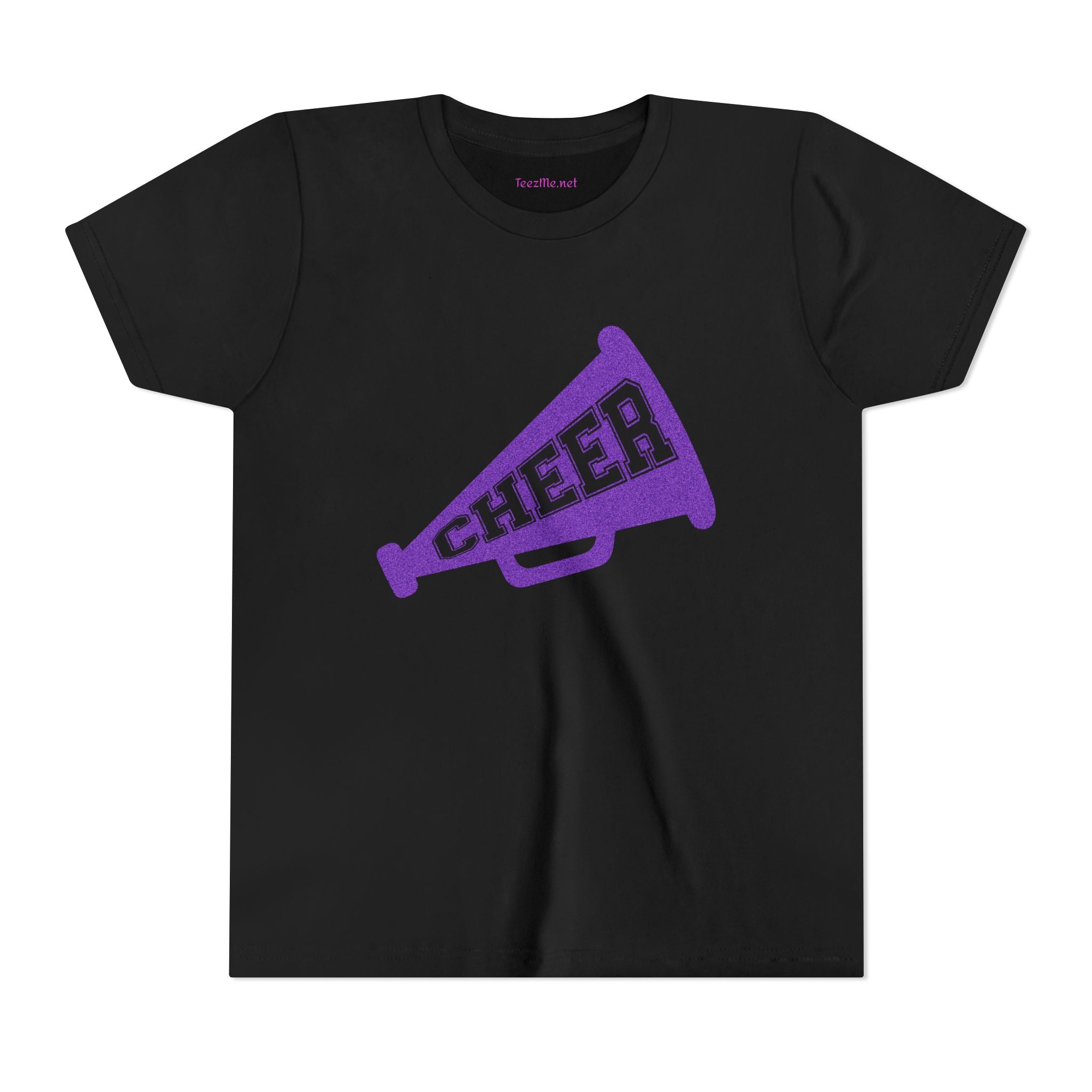 Youth Cheer Megaphone T‑Shirt — Purple Cheer Graphic Tee for Kids