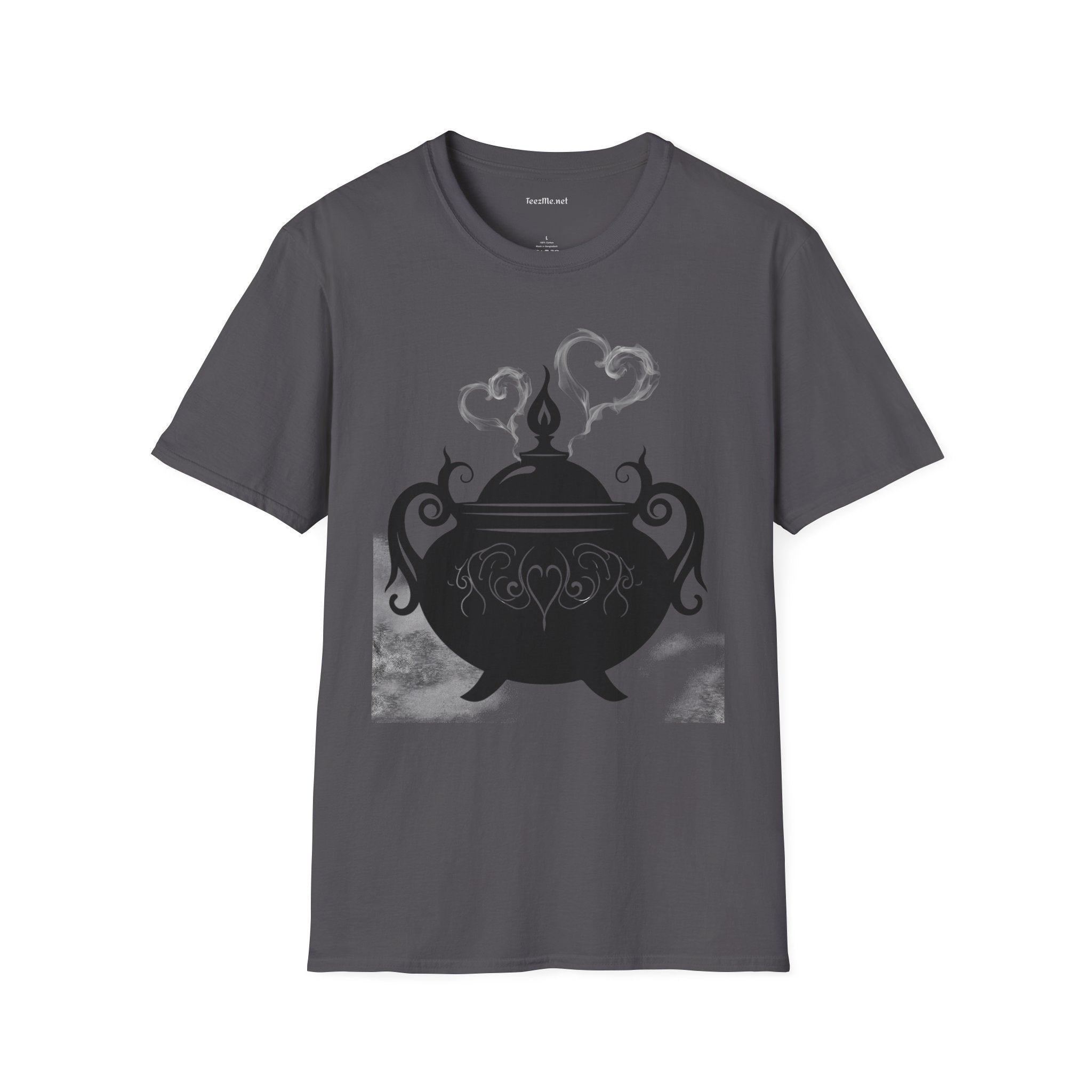 Black Cauldron with Hearts Unisex Soft T-Shirt 100% Cotton Graphic