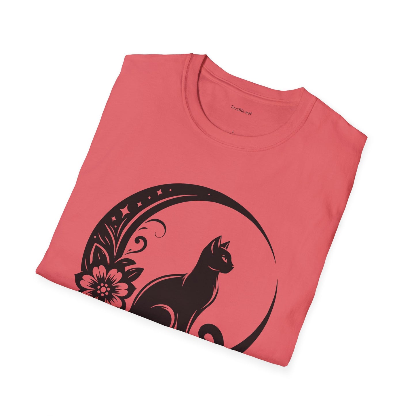 Crescent Moon Cat - Unisex Softstyle T-Shirt 100% Cotton Graphic