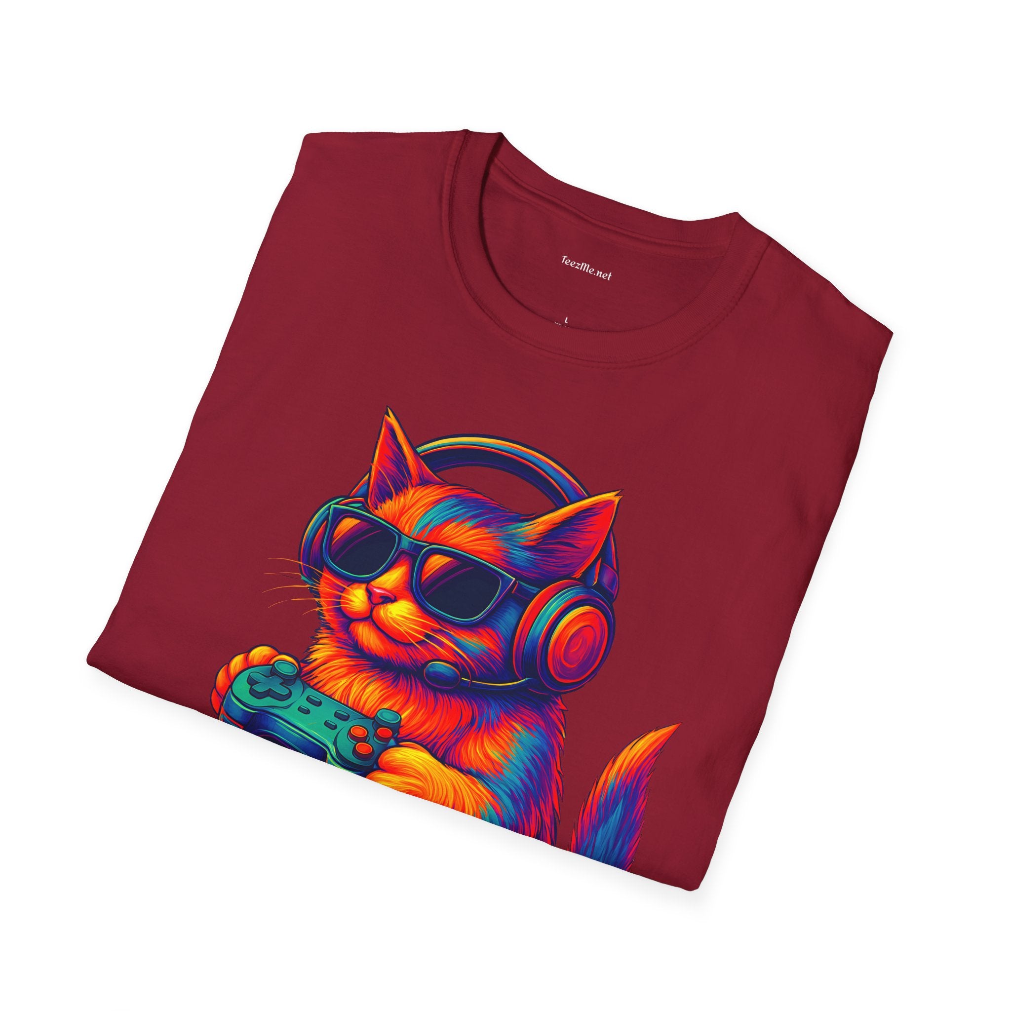 Cat Gamer Video Unisex Softstyle T-Shirt 100% Cotton Graphic