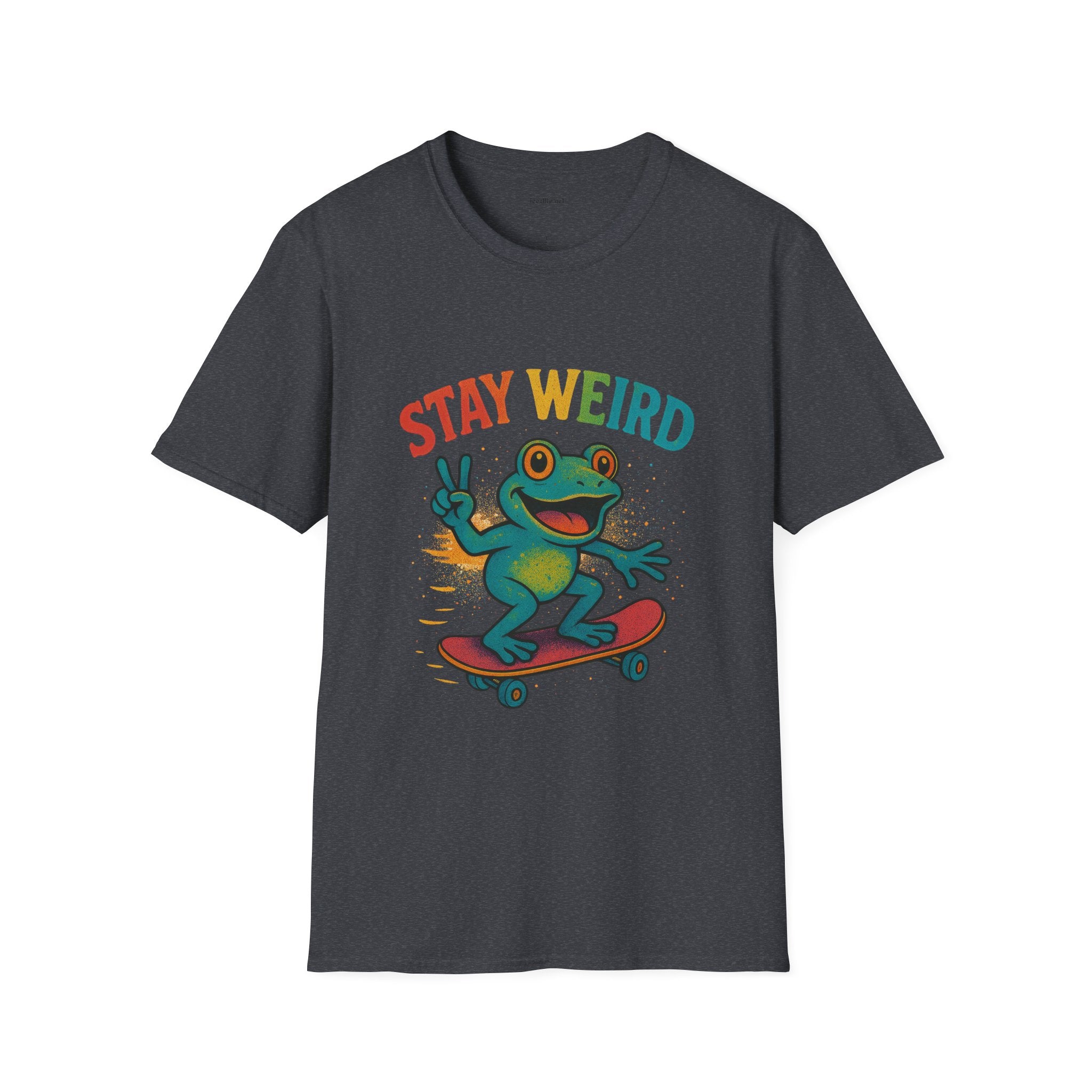 Stay Weird Frog T-Shirt — Retro Rainbow Skateboarding Frog Graphic Tee