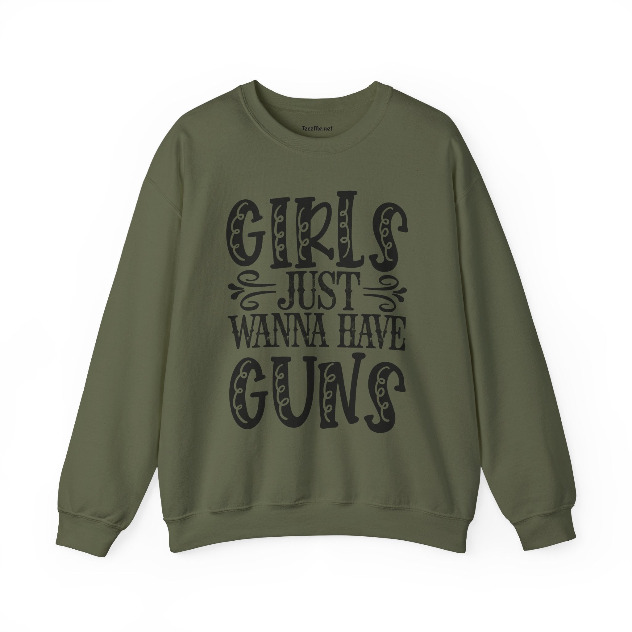 Crewneck Sweatshirt — "Girls Just Wanna Have Guns" Graphic (Women’s Rights & Firearm Pride)