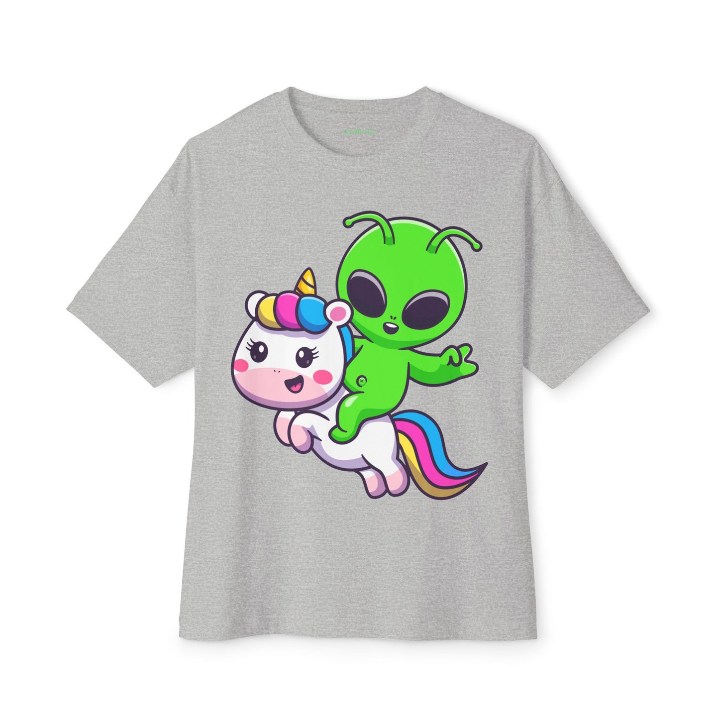 Cute Alien Riding a Unicorn Unisex Oversized Boxy Tee