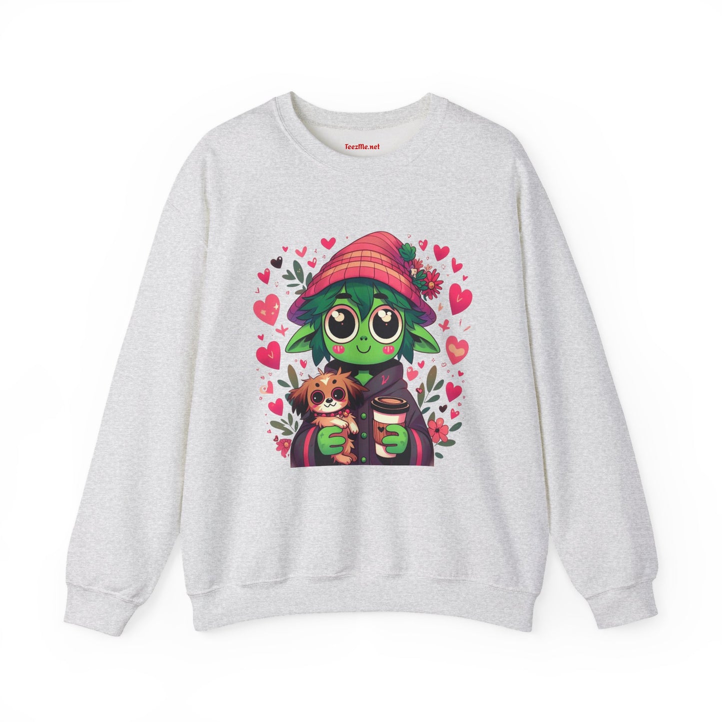 Cute Alien with Hearts Unisex Heavy Blend™ Crewneck Sweatshirt