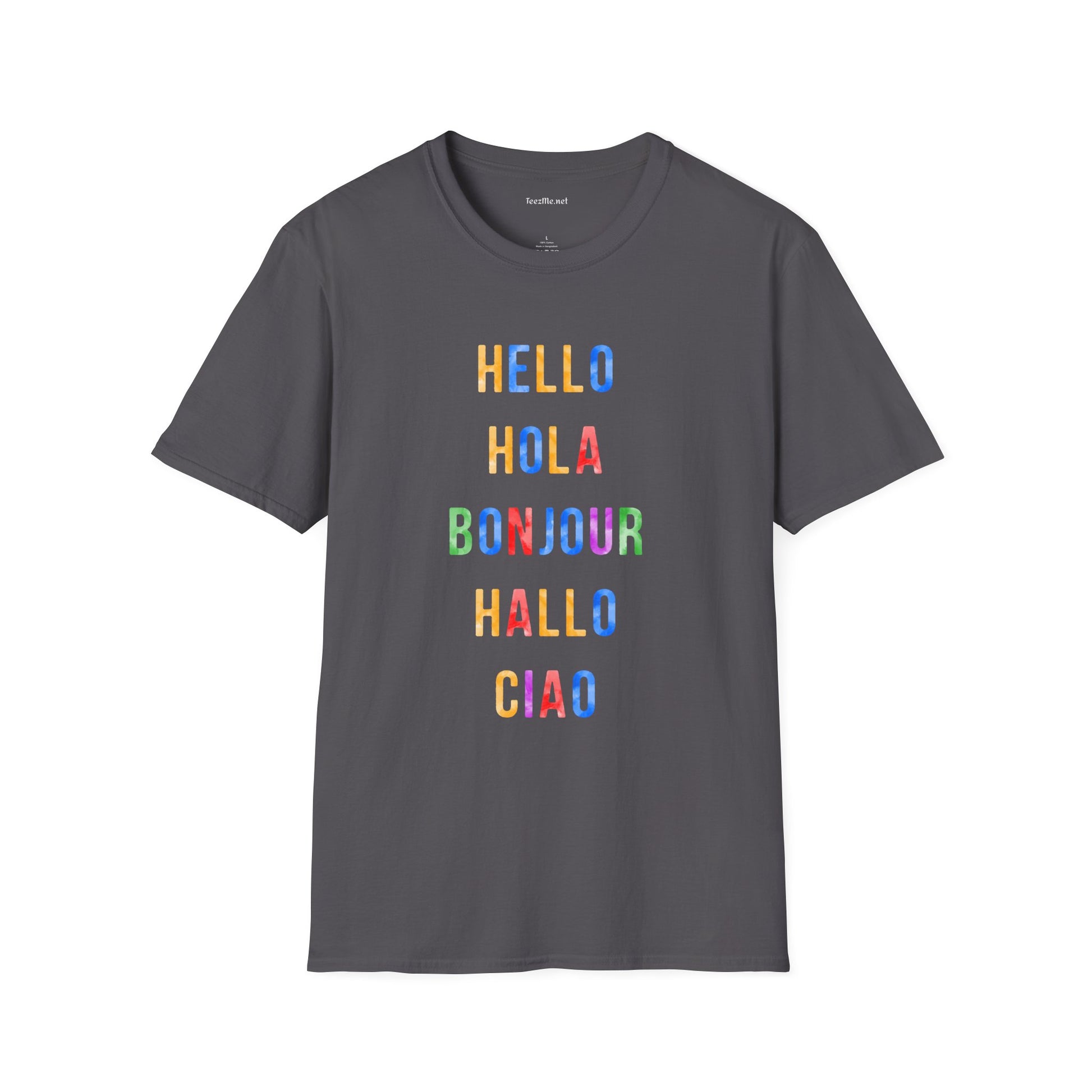 HELLO HOLA BONJOUR HALLO CIAO Unisex Softstyle T-Shirt 100% Cotton Graphic