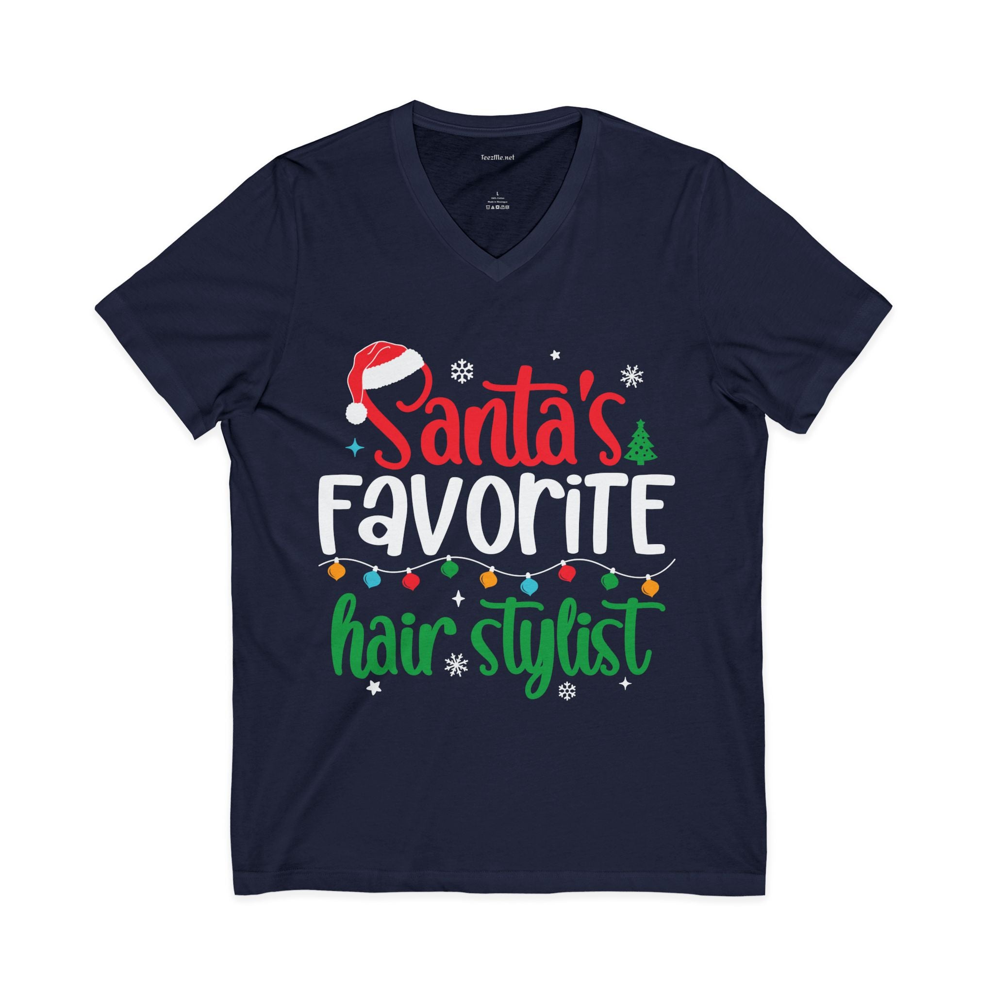 Santa's Favorite Hairstylist V-Neck Tee — Christmas Hair Stylist Shirt