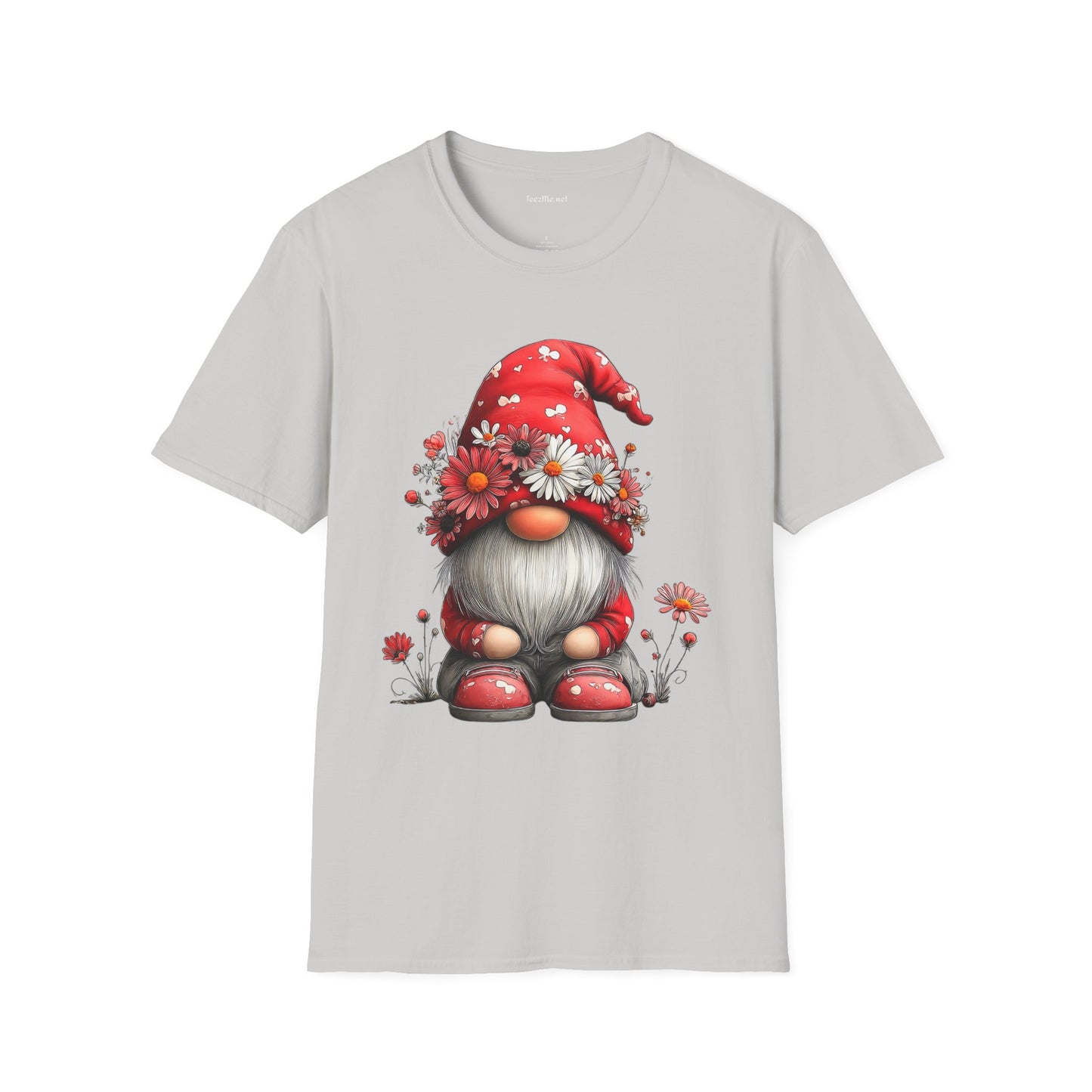 Floral Gnome Unisex SoftStyle T-Shirt 100% Cotton Graphic