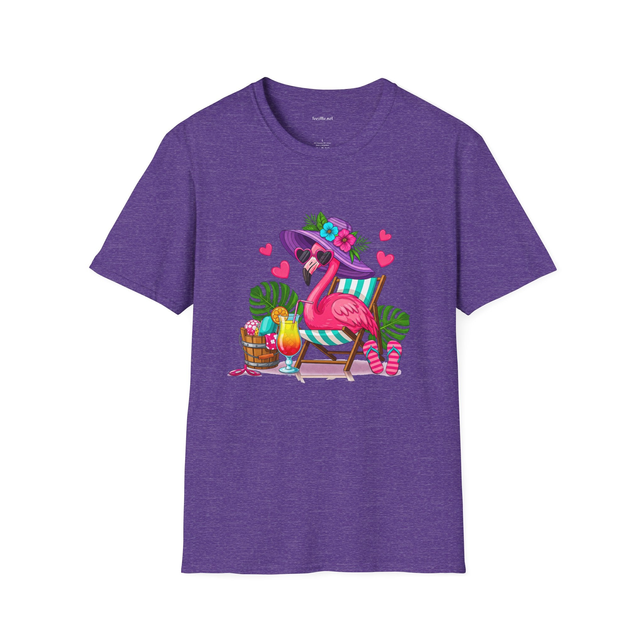 Chic Beach Flamingo Unisex Softstyle T-Shirt 100% Cotton Graphic