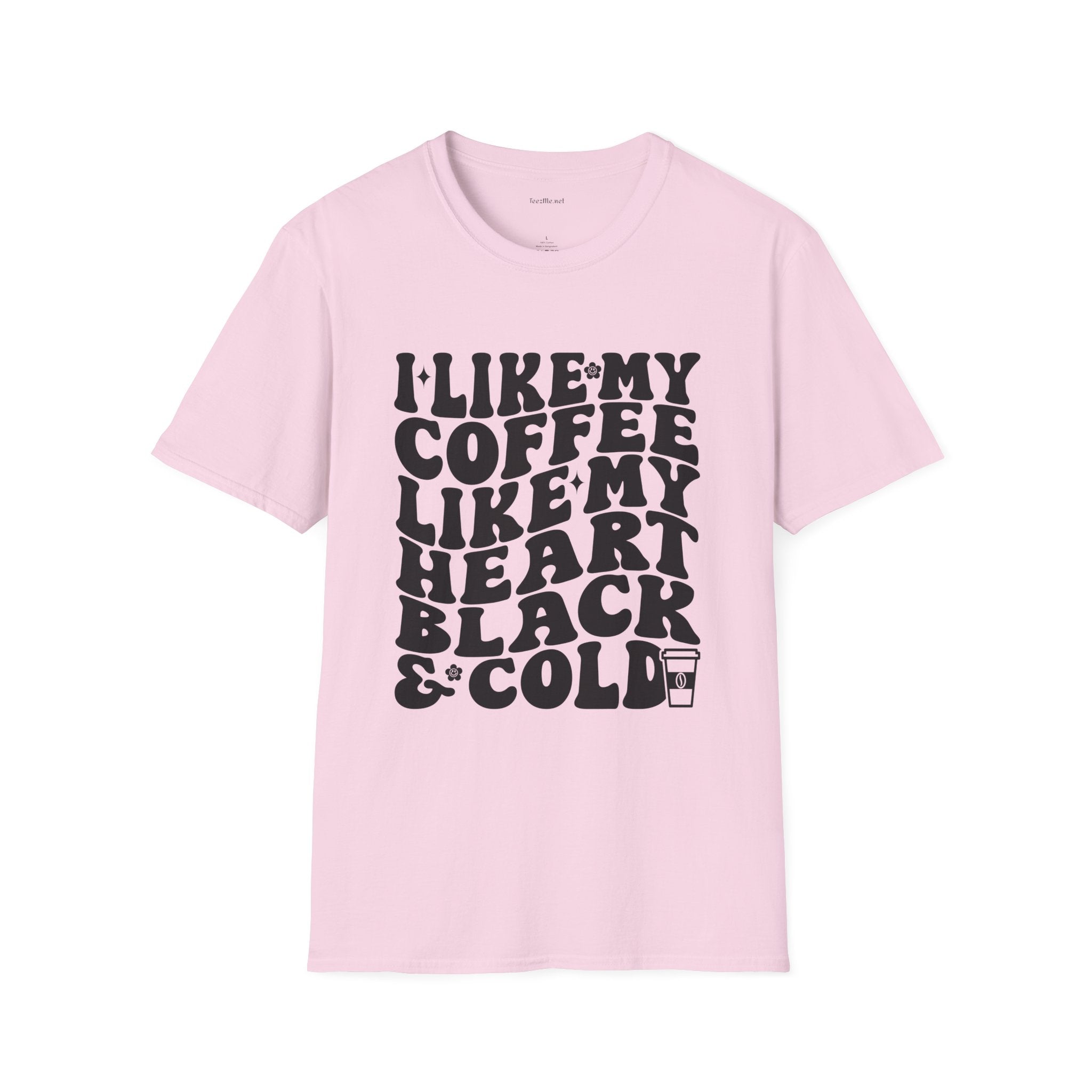 Coffee T-Shirt — "I Like My Coffee Like My Heart Black & Cold" Retro Tee