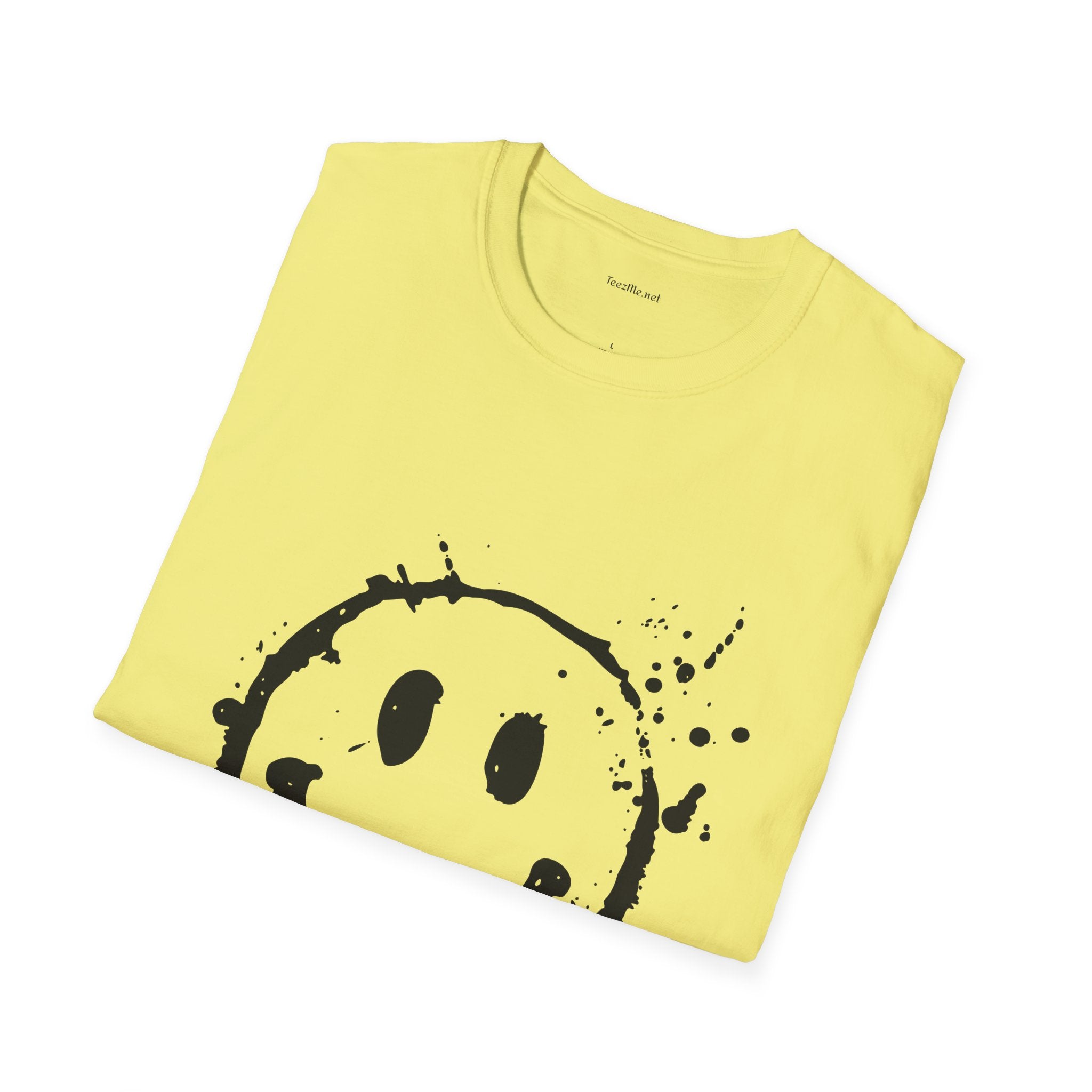 Smiley Splatter T-Shirt — Grunge Happy Face Graphic Tee