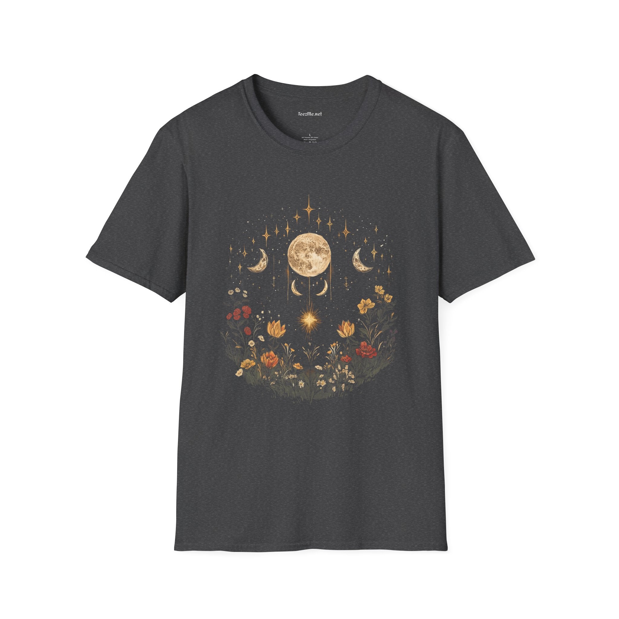 BOHO Moon Floral1 Unisex Softstyle T-Shirt 100% Cotton Graphic